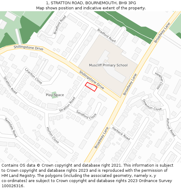 1, STRATTON ROAD, BOURNEMOUTH, BH9 3PG: Location map and indicative extent of plot