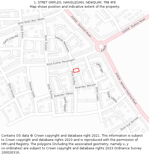 1, STRET GRIFLES, NANSLEDAN, NEWQUAY, TR8 4FE: Location map and indicative extent of plot