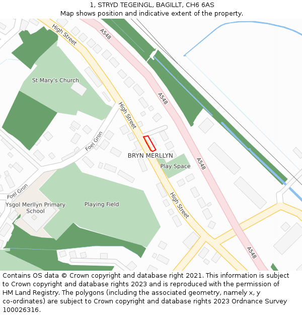 1, STRYD TEGEINGL, BAGILLT, CH6 6AS: Location map and indicative extent of plot