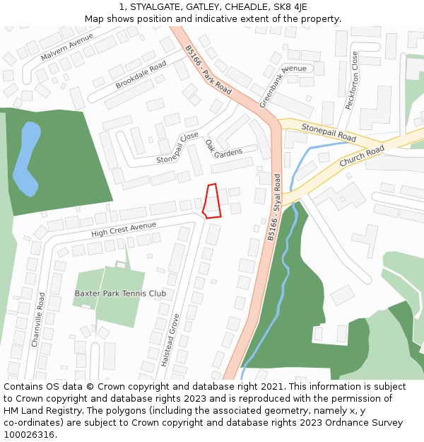 1, STYALGATE, GATLEY, CHEADLE, SK8 4JE: Location map and indicative extent of plot