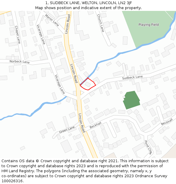 1, SUDBECK LANE, WELTON, LINCOLN, LN2 3JF: Location map and indicative extent of plot