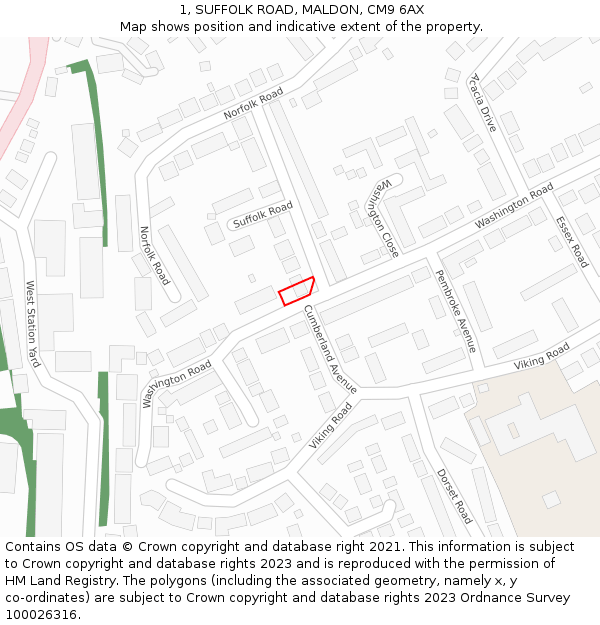 1, SUFFOLK ROAD, MALDON, CM9 6AX: Location map and indicative extent of plot
