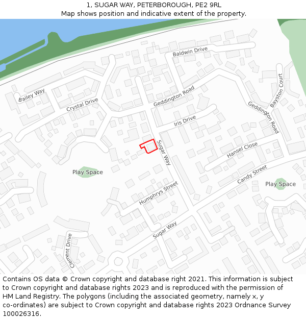 1, SUGAR WAY, PETERBOROUGH, PE2 9RL: Location map and indicative extent of plot