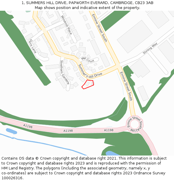1, SUMMERS HILL DRIVE, PAPWORTH EVERARD, CAMBRIDGE, CB23 3AB: Location map and indicative extent of plot