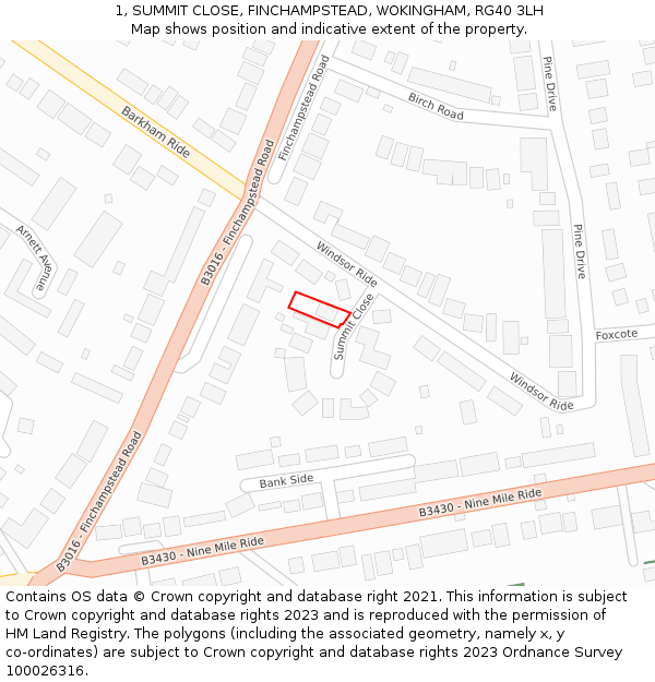 1, SUMMIT CLOSE, FINCHAMPSTEAD, WOKINGHAM, RG40 3LH: Location map and indicative extent of plot