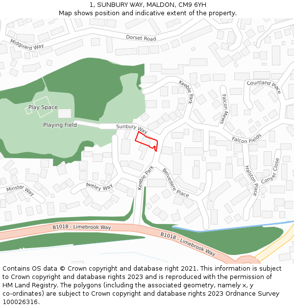 1, SUNBURY WAY, MALDON, CM9 6YH: Location map and indicative extent of plot