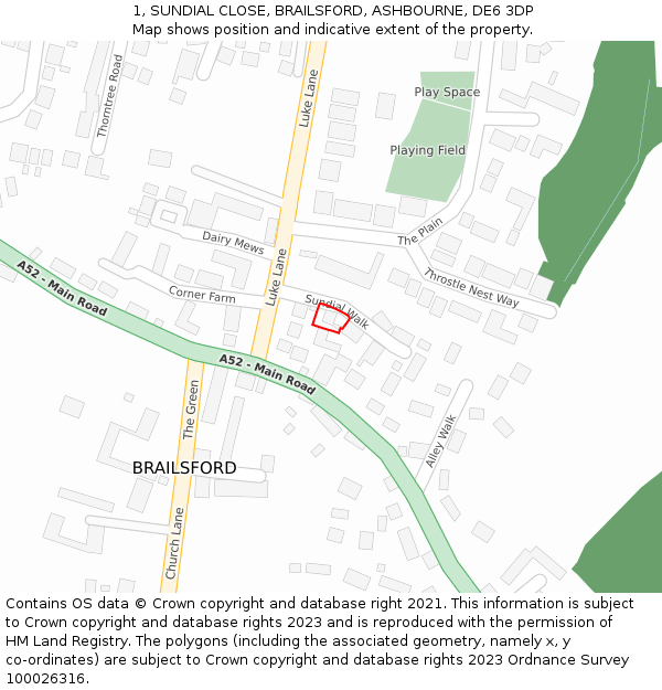 1, SUNDIAL CLOSE, BRAILSFORD, ASHBOURNE, DE6 3DP: Location map and indicative extent of plot