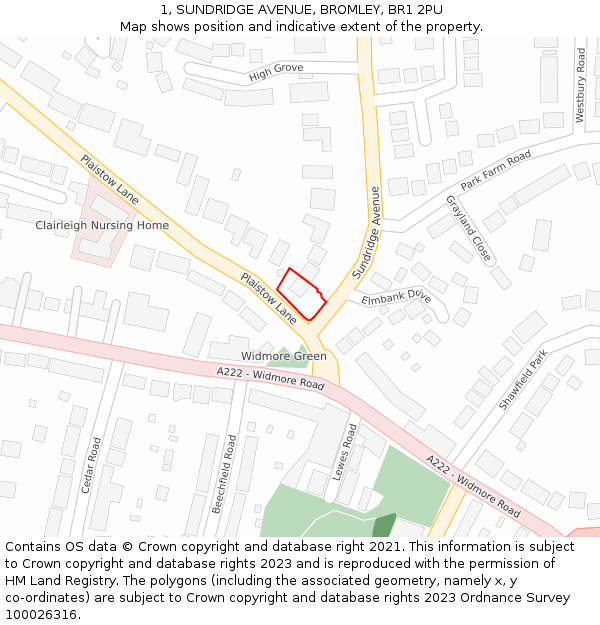 1, SUNDRIDGE AVENUE, BROMLEY, BR1 2PU: Location map and indicative extent of plot