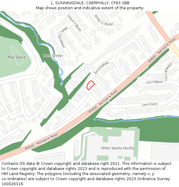 1, SUNNINGDALE, CAERPHILLY, CF83 1BB: Location map and indicative extent of plot