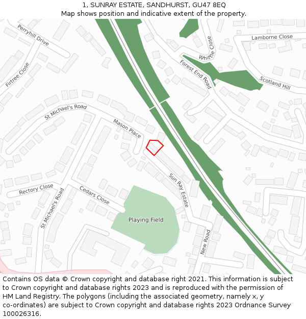 1, SUNRAY ESTATE, SANDHURST, GU47 8EQ: Location map and indicative extent of plot