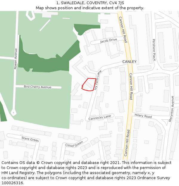 1, SWALEDALE, COVENTRY, CV4 7JS: Location map and indicative extent of plot