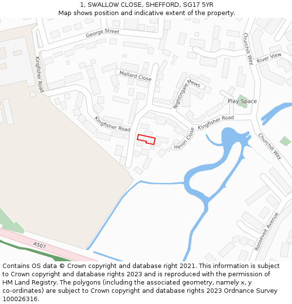 1, SWALLOW CLOSE, SHEFFORD, SG17 5YR: Location map and indicative extent of plot