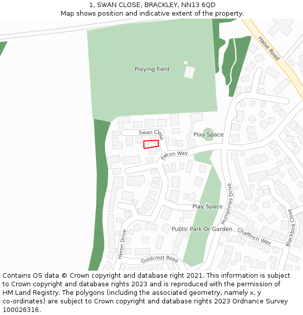 1, SWAN CLOSE, BRACKLEY, NN13 6QD: Location map and indicative extent of plot