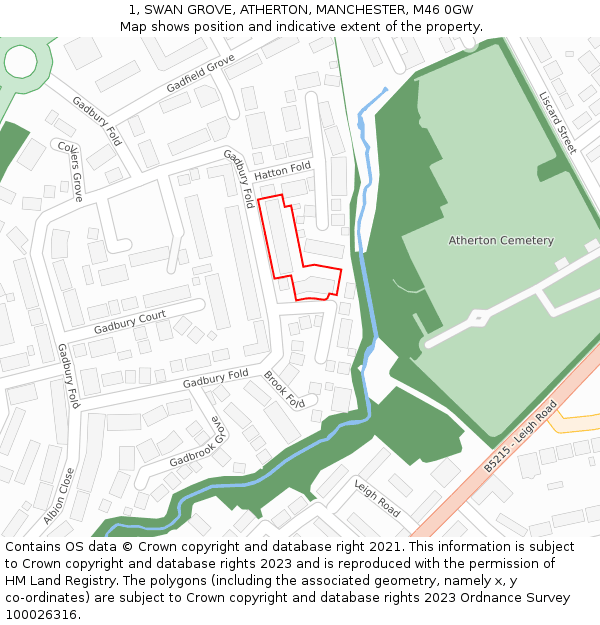 1, SWAN GROVE, ATHERTON, MANCHESTER, M46 0GW: Location map and indicative extent of plot