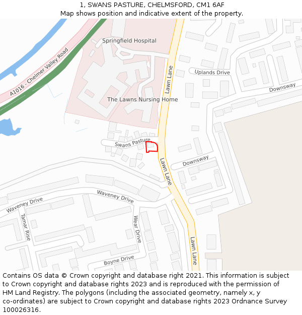 1, SWANS PASTURE, CHELMSFORD, CM1 6AF: Location map and indicative extent of plot