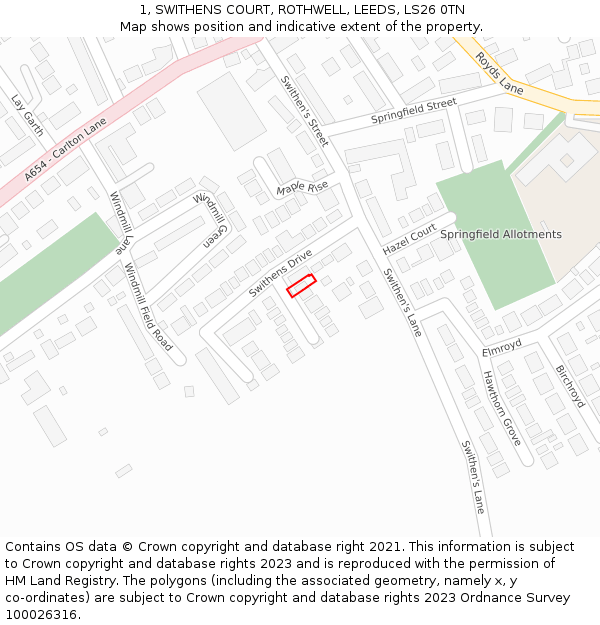 1, SWITHENS COURT, ROTHWELL, LEEDS, LS26 0TN: Location map and indicative extent of plot