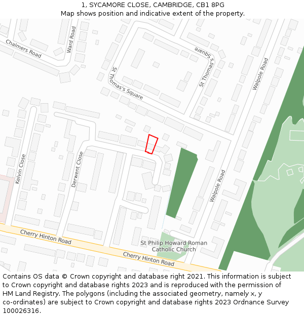 1, SYCAMORE CLOSE, CAMBRIDGE, CB1 8PG: Location map and indicative extent of plot