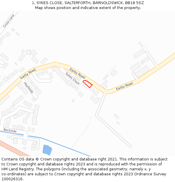 1, SYKES CLOSE, SALTERFORTH, BARNOLDSWICK, BB18 5SZ: Location map and indicative extent of plot