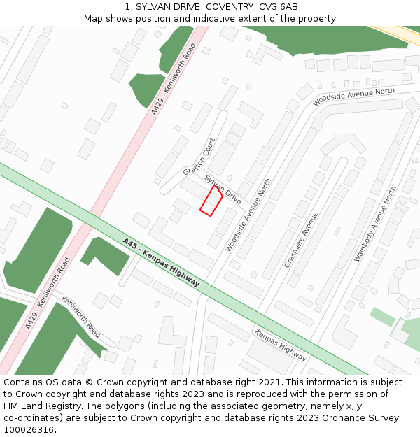 1, SYLVAN DRIVE, COVENTRY, CV3 6AB: Location map and indicative extent of plot