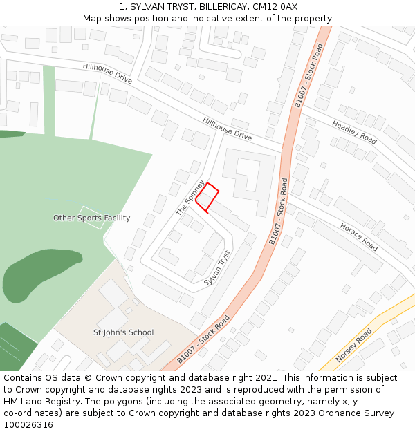 1, SYLVAN TRYST, BILLERICAY, CM12 0AX: Location map and indicative extent of plot