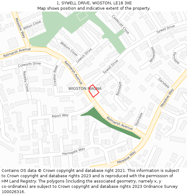 1, SYWELL DRIVE, WIGSTON, LE18 3XE: Location map and indicative extent of plot