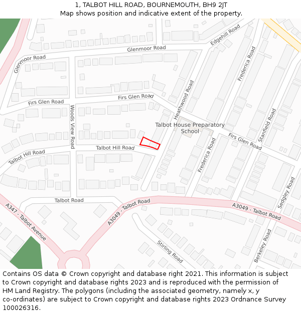 1, TALBOT HILL ROAD, BOURNEMOUTH, BH9 2JT: Location map and indicative extent of plot