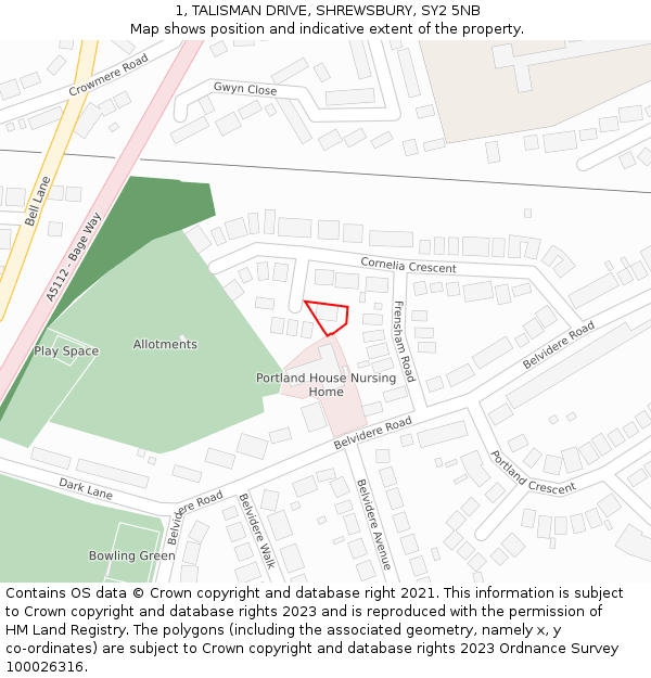 1, TALISMAN DRIVE, SHREWSBURY, SY2 5NB: Location map and indicative extent of plot