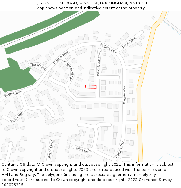 1, TANK HOUSE ROAD, WINSLOW, BUCKINGHAM, MK18 3LT: Location map and indicative extent of plot