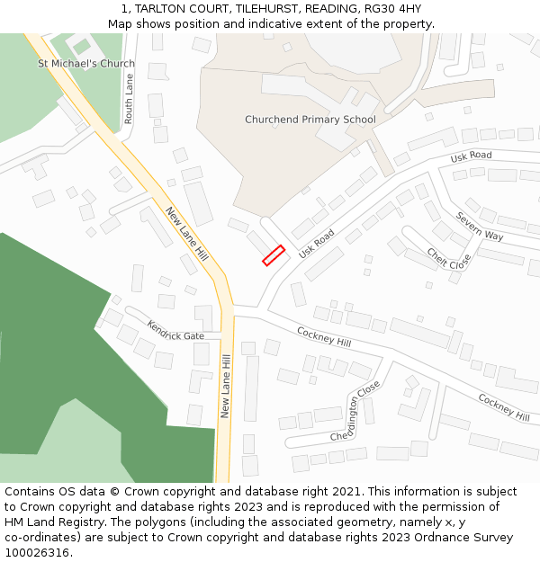 1, TARLTON COURT, TILEHURST, READING, RG30 4HY: Location map and indicative extent of plot