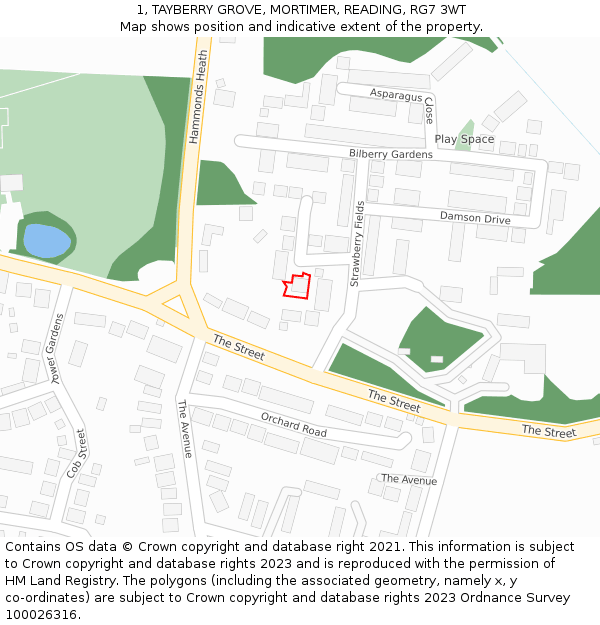 1, TAYBERRY GROVE, MORTIMER, READING, RG7 3WT: Location map and indicative extent of plot