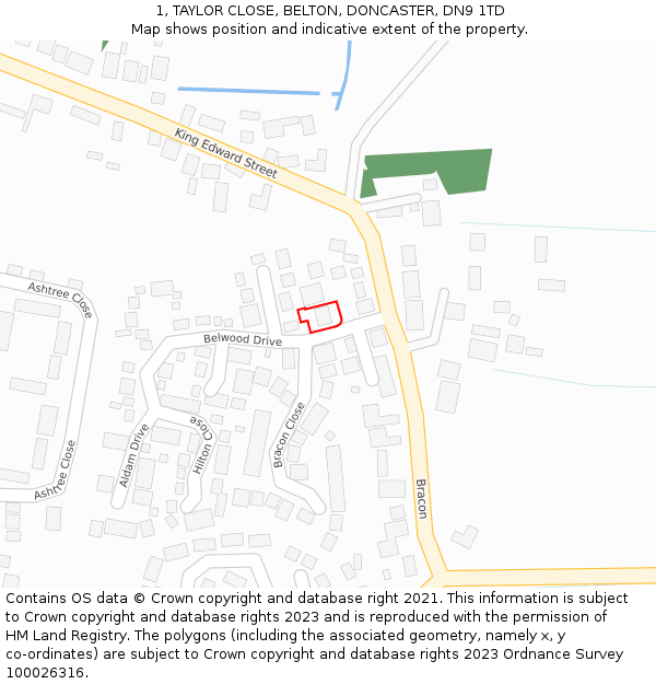 1, TAYLOR CLOSE, BELTON, DONCASTER, DN9 1TD: Location map and indicative extent of plot