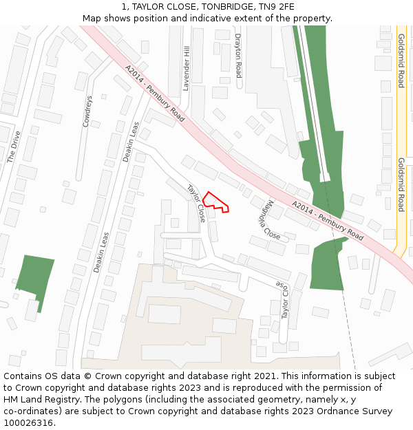 1, TAYLOR CLOSE, TONBRIDGE, TN9 2FE: Location map and indicative extent of plot