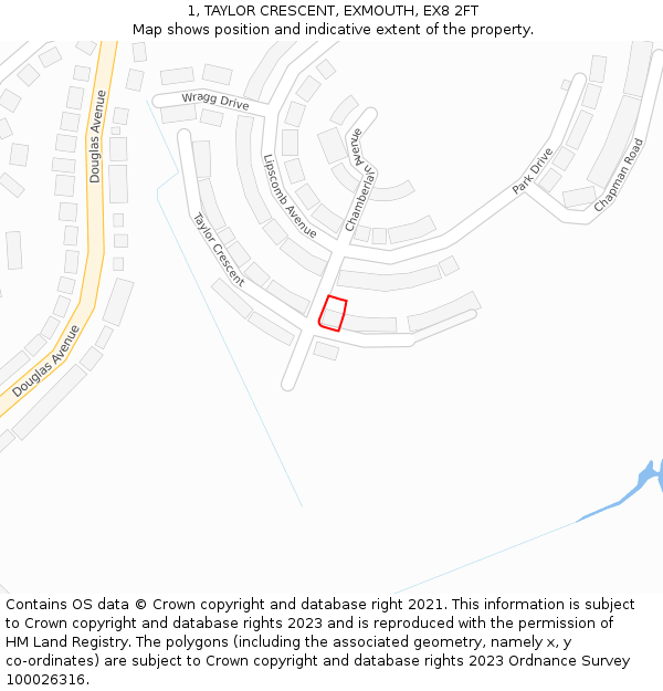 1, TAYLOR CRESCENT, EXMOUTH, EX8 2FT: Location map and indicative extent of plot