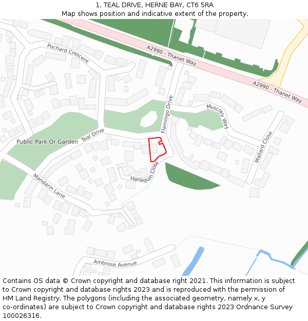 1, TEAL DRIVE, HERNE BAY, CT6 5RA: Location map and indicative extent of plot