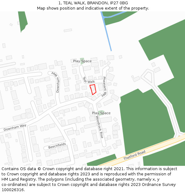 1, TEAL WALK, BRANDON, IP27 0BG: Location map and indicative extent of plot