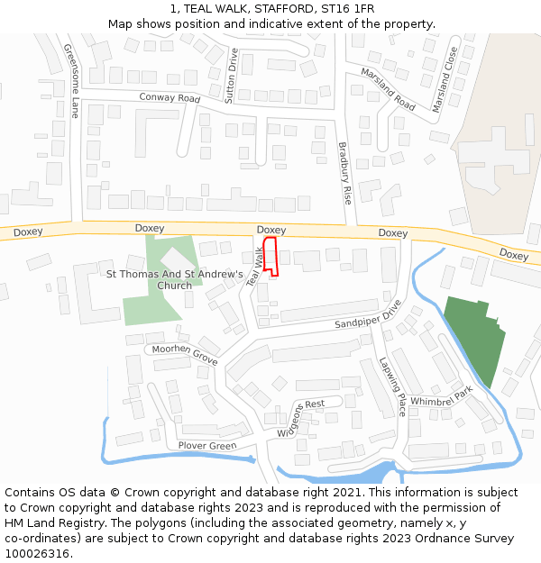 1, TEAL WALK, STAFFORD, ST16 1FR: Location map and indicative extent of plot
