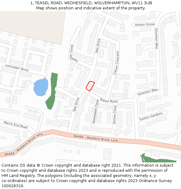 1, TEASEL ROAD, WEDNESFIELD, WOLVERHAMPTON, WV11 3UB: Location map and indicative extent of plot