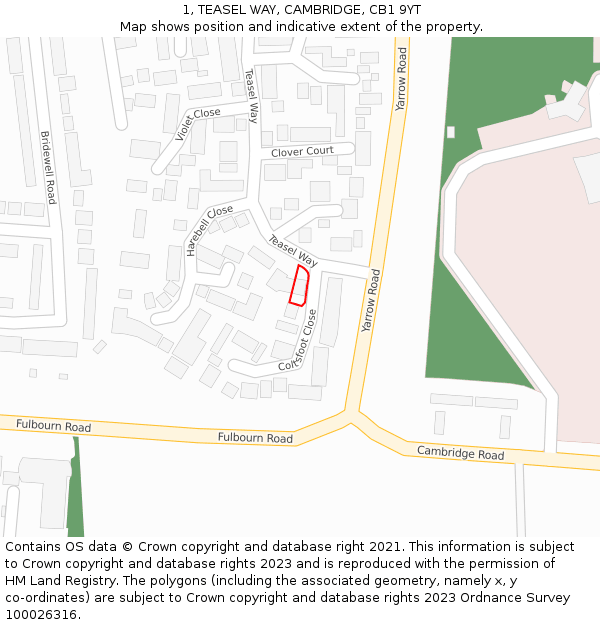 1, TEASEL WAY, CAMBRIDGE, CB1 9YT: Location map and indicative extent of plot