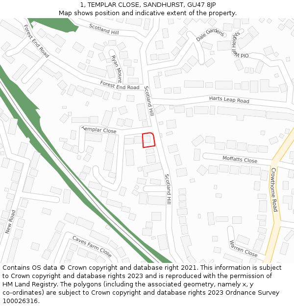 1, TEMPLAR CLOSE, SANDHURST, GU47 8JP: Location map and indicative extent of plot