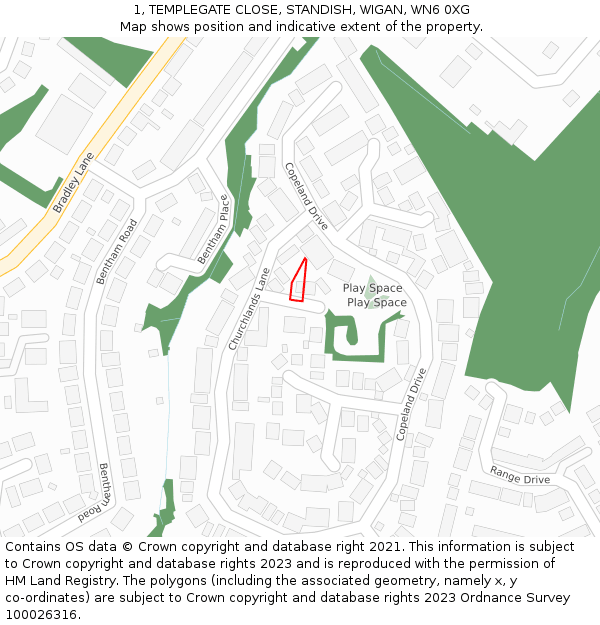 1, TEMPLEGATE CLOSE, STANDISH, WIGAN, WN6 0XG: Location map and indicative extent of plot