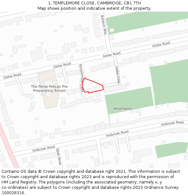 1, TEMPLEMORE CLOSE, CAMBRIDGE, CB1 7TH: Location map and indicative extent of plot