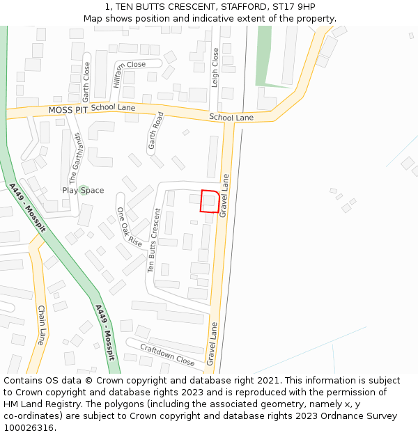 1, TEN BUTTS CRESCENT, STAFFORD, ST17 9HP: Location map and indicative extent of plot