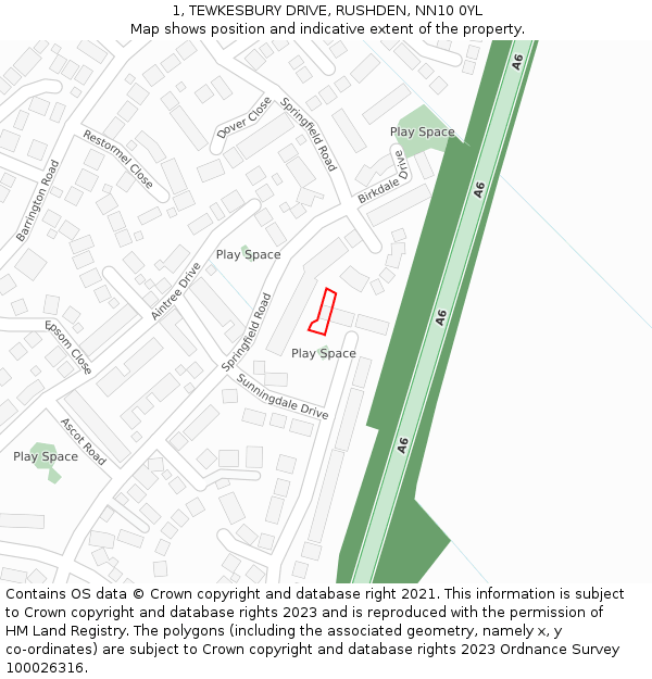 1, TEWKESBURY DRIVE, RUSHDEN, NN10 0YL: Location map and indicative extent of plot