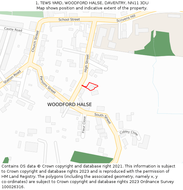 1, TEWS YARD, WOODFORD HALSE, DAVENTRY, NN11 3DU: Location map and indicative extent of plot