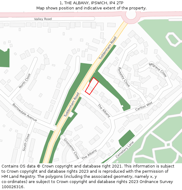 1, THE ALBANY, IPSWICH, IP4 2TP: Location map and indicative extent of plot