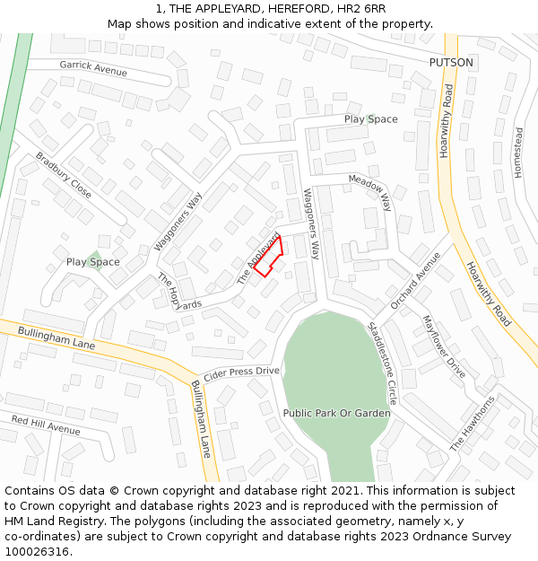 1, THE APPLEYARD, HEREFORD, HR2 6RR: Location map and indicative extent of plot