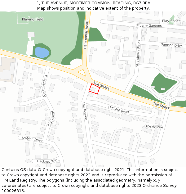 1, THE AVENUE, MORTIMER COMMON, READING, RG7 3RA: Location map and indicative extent of plot