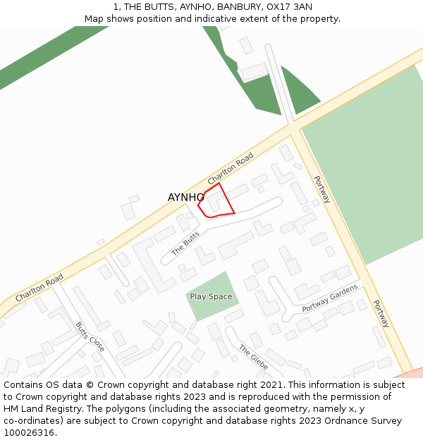 1, THE BUTTS, AYNHO, BANBURY, OX17 3AN: Location map and indicative extent of plot