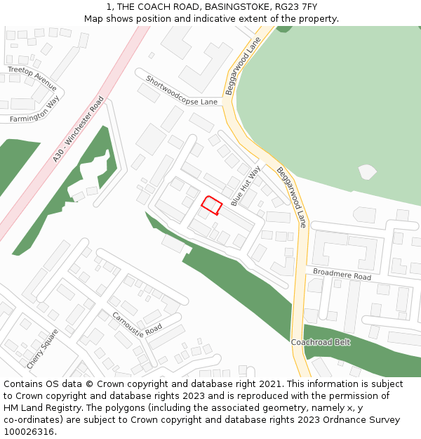 1, THE COACH ROAD, BASINGSTOKE, RG23 7FY: Location map and indicative extent of plot