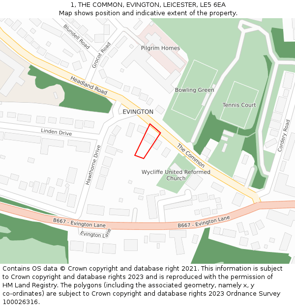 1, THE COMMON, EVINGTON, LEICESTER, LE5 6EA: Location map and indicative extent of plot
